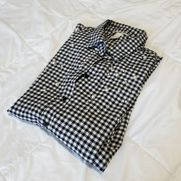 H&M Tops - CLOSING! H&M Oversized Flannel w/ pearls size 10